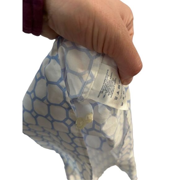 Lands'End Abstract Circle Print No Iron Supima Button Up Shirt White Size 18 - Picture 6 of 6